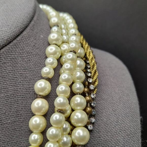 Chico's Faux Pearl Rhinestone Cord Necklace, 8 Strands, 22 Inches - Picture 3 of 12
